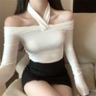 Off-shoulder Halter Neck Long Sleeve Top