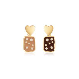 Heart Dotted Rectangle Asymmetrical Dangle Earring