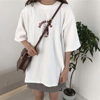 Cartoon Print Short-sleeve Ripped T-shirt
