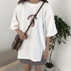Cartoon Print Short-sleeve Ripped T-shirt