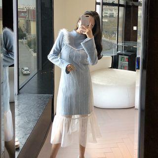 Mock Neck Mini Sweater Dress/ Spaghetti-strap Midi Mesh Dress