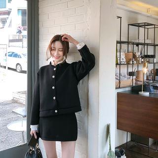 Set: Lace-trim Cardigan + Mini Skirt
