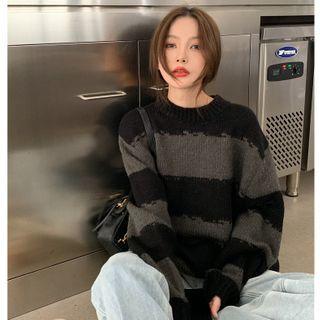 Striped Loose-fit Sweater Black & Gray - One Size