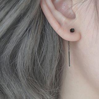 925 Sterling Silver Cube & Bar Dangle Earring 1 Pair - 925 Silver - Black - One Size