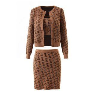 Round Neck Cardigan / Crop Tank Top / Mini Pencil Skirt