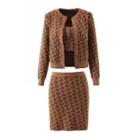Round Neck Cardigan / Crop Tank Top / Mini Pencil Skirt