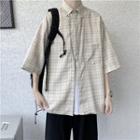 3/4 Sleeve Plaid Loose-fit Shirt