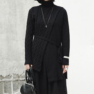 Asymmetric Cable Knit Paneled Sweater
