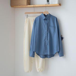 Plain Shirt / Drawstring-cuff Straight-leg Pants