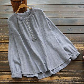 Striped Half-placket Shirt Stripe - Blue & Gray - One Size