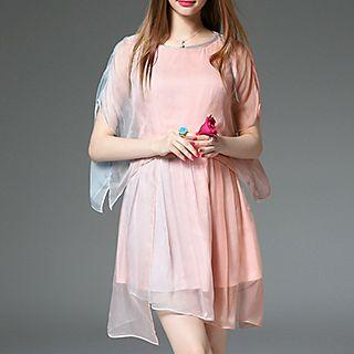 Short-sleeve Slit-back Layered Dress