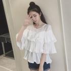 Ruffled Elbow-sleeve Chiffon Blouse