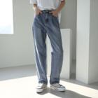 Band-waist Pleated Wide-leg Jeans