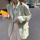 Long-sleeve Shirt / Open-front Blazer / Wide-leg Pants