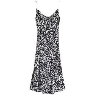 Spaghetti Strap Draped Leopard Print Midi A-line Dress