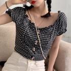 Printed Short-sleeve Crop Top Dot - Black - One Size