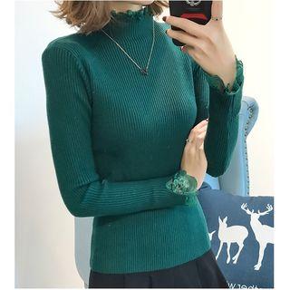 Lace Trim High Neck Knit Top