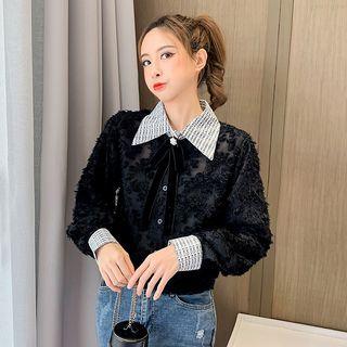 Plain Long-sleeve Bow Shirt