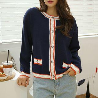 Round-neck Ringer Knit Cardigan