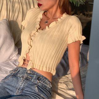 Ruffle Trim Short-sleeved Button-up Top