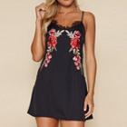 Lace Trim Flower Embroidered Spaghetti Strap Dress