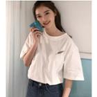 Feather Embroidered Elbow Sleeve T-shirt