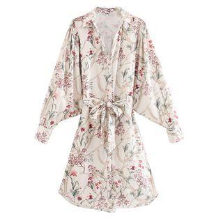 Batwing-sleeve Floral Print A-line Shirtdress