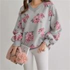 Brushed Fleece Lined Floral Print Sweatshirt
