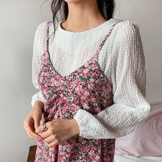 Balloon-sleeve Textured Top