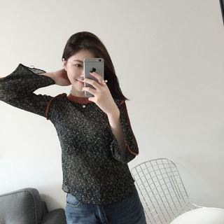 Floral Print Long Sleeve Chiffon Top