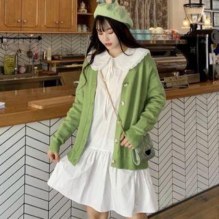 Long-sleeve Collared Dress / Button Cardigan