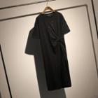 Short-sleeve Front Knot Midi Dress Black - One Size