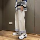 Striped Panel Cropped Loose Fit Pants