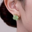 Flower Faux Cat Eye Stone Earring 1 Pair - Green - One Size