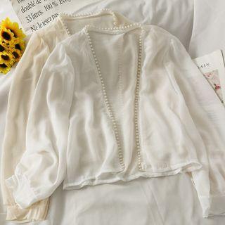 Open-front Pearl-trim Light Top