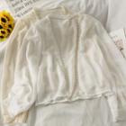 Open-front Pearl-trim Light Top