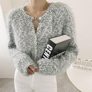 Fluffy Boucle-knit Cropped Cardigan