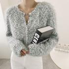 Fluffy Boucle-knit Cropped Cardigan