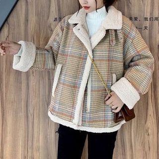 Fleece-lined Plaid Zip-up Jacket