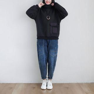 Turtleneck Plain Sweatshirt Black - One Size