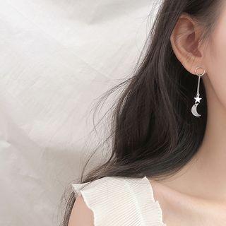 925 Sterling Silver Shell Moon & Star Dangle Earring