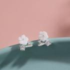 925 Sterling Silver Rhinestone Flower Stud Earring Sakura - Silver & White - One Size