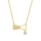 Cz Ribbon Necklace 053 - Necklace - Gold - One Size