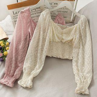 Ruched V-neck Smocked Crop Top