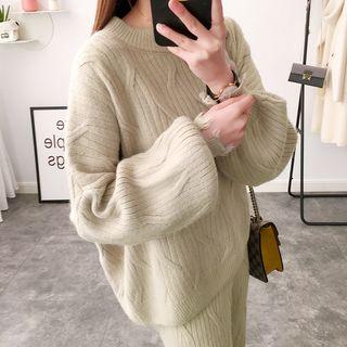 Set: Cable Knit Sweater + Knit Wide Leg Pants