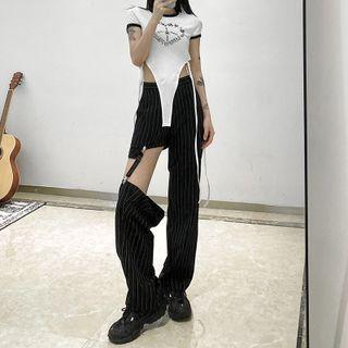 Cutout Pinstriped Wide Leg Pants