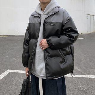 Color-block Faux-leather Padded Parka