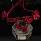 Set: Flower Fabric Headband + Earring Headband & Earring - Red - One Size