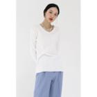 U-neck Ribbed Slit-side T-shirt White - One Size