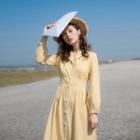 Long-sleeve Plaid Buttoned Dress